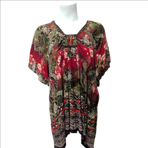 Bila Red and Brown Flutter Sleeve Tunic Relaxed Fit